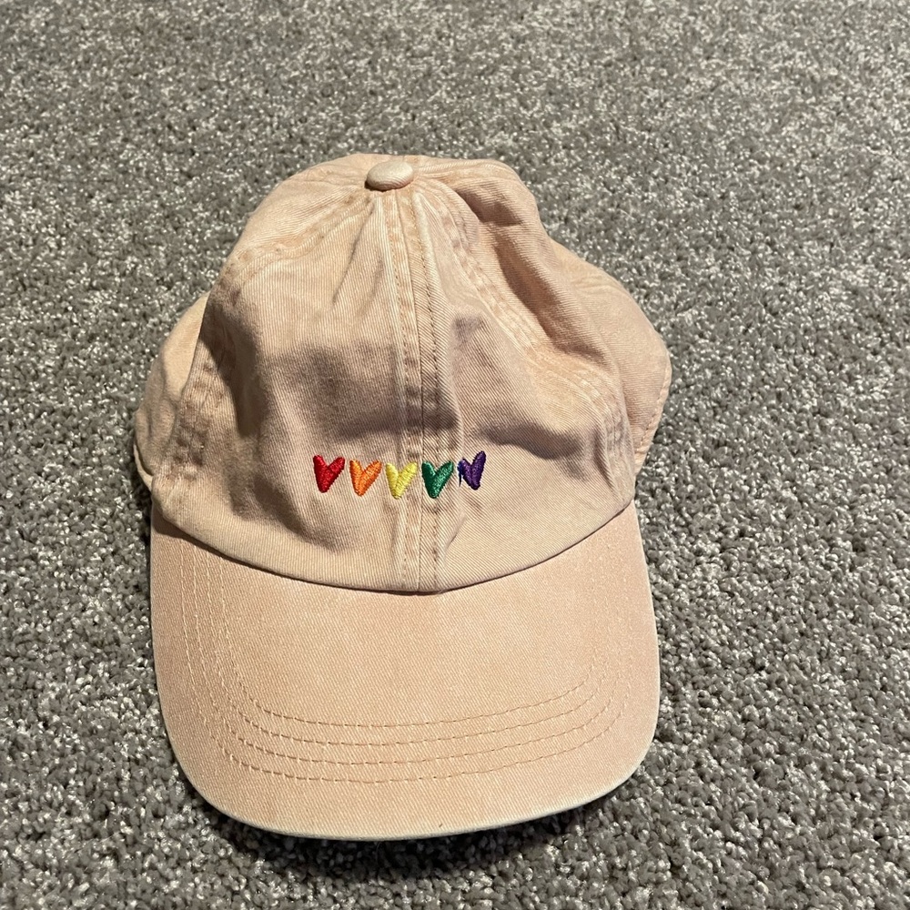 Pastel Pink Cap with Rainbow Hearts